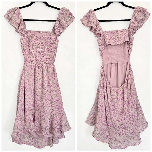 Altar'd State Floral Smocked Open Back Romantic Pink Dress, M - Picture 2 of 8